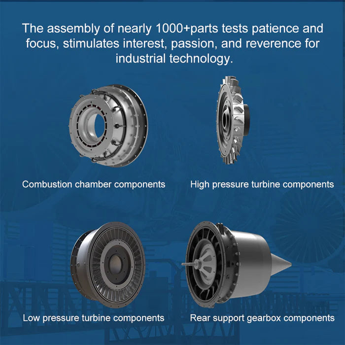 TECHING Jet Engine Model Kit Twin-Spool turbofan Engine Model kit That Works Metal Assembly 1/10 Electric Aircraft Engine Jet Engine Model Craft Gift for Adult - 1000+PCS DM119